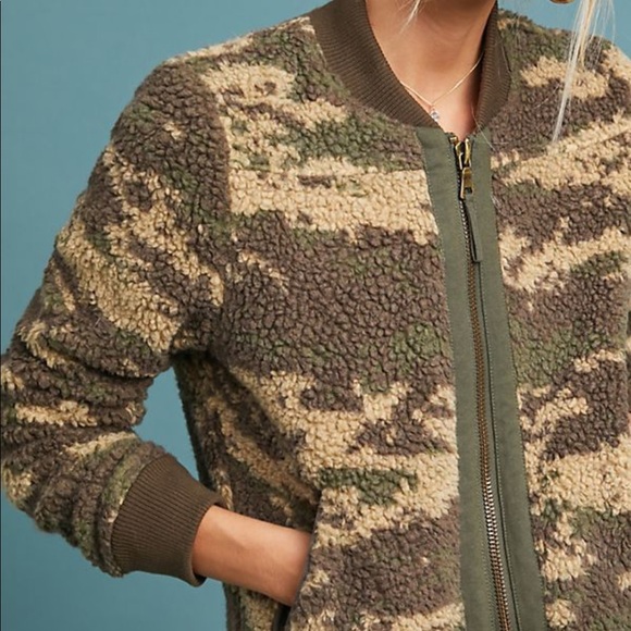 Anthropologie Camo Sherpa Bomber Jacket - Picture 2 of 4